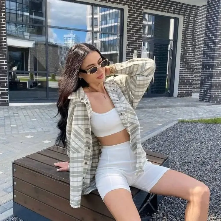 biker shorts outfits summer 2026 Soft White Layers with a Relaxed Urban Feel
