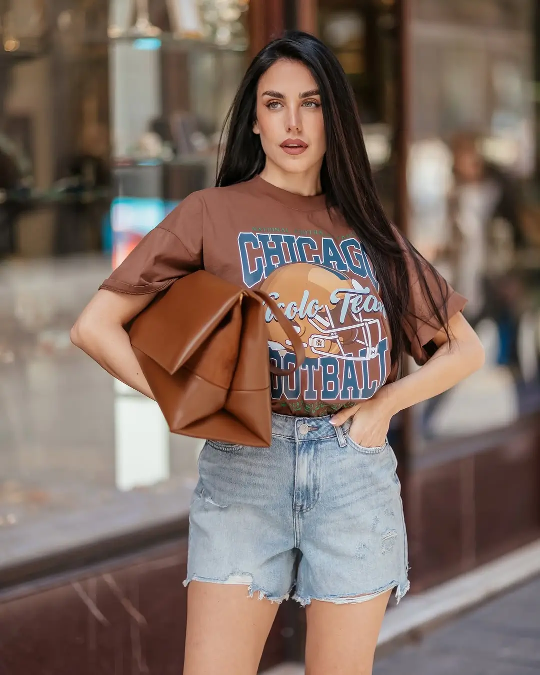 casual summer t-shirt outfit for women 2026 Vintage Sports Tee and Relaxed Denim Shorts Energy