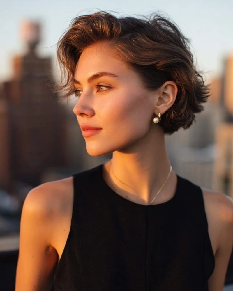 cute summer short haircuts 2026 Effortless Wavy Crop with Golden Light