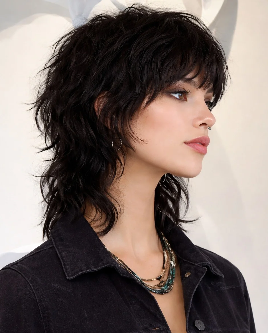 edgy summer wolf cut 2026 Textured Midnight Shag with Undone Volume