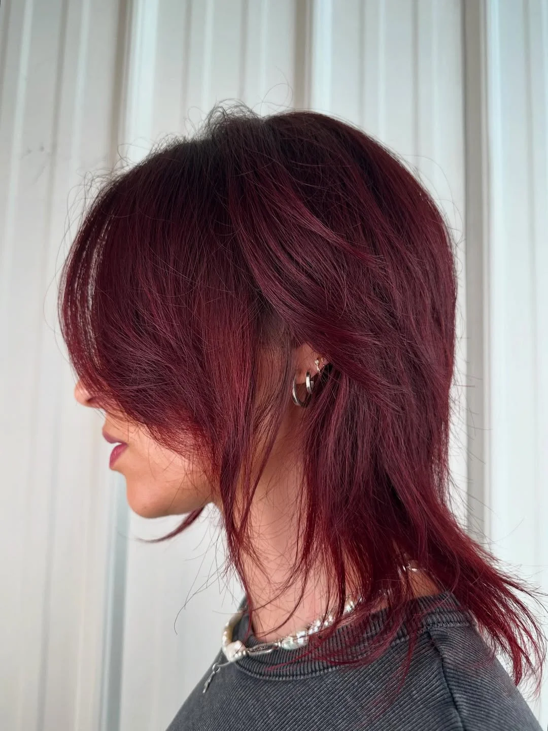 edgy summer wolf cut 2026 Deep Cherry Long Wolf with Dramatic Flow