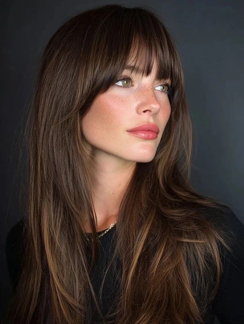 face-framing summer haircuts with bangs 2026 Classic Mid Length with Soft Blended Bangs