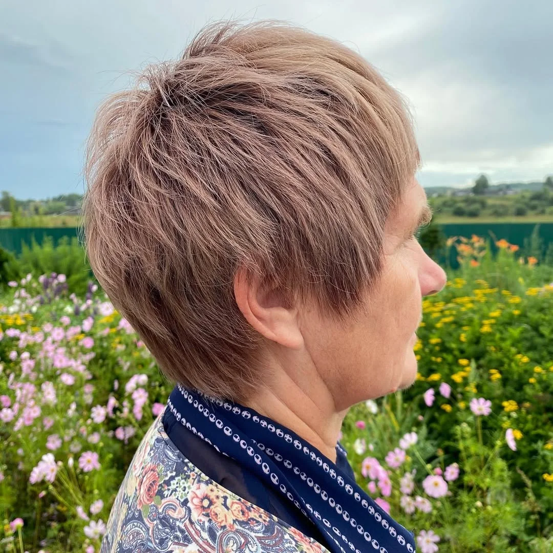 flattering summer haircuts for women over 60 2026 Layered Tapered Short Cut with Airy Texture