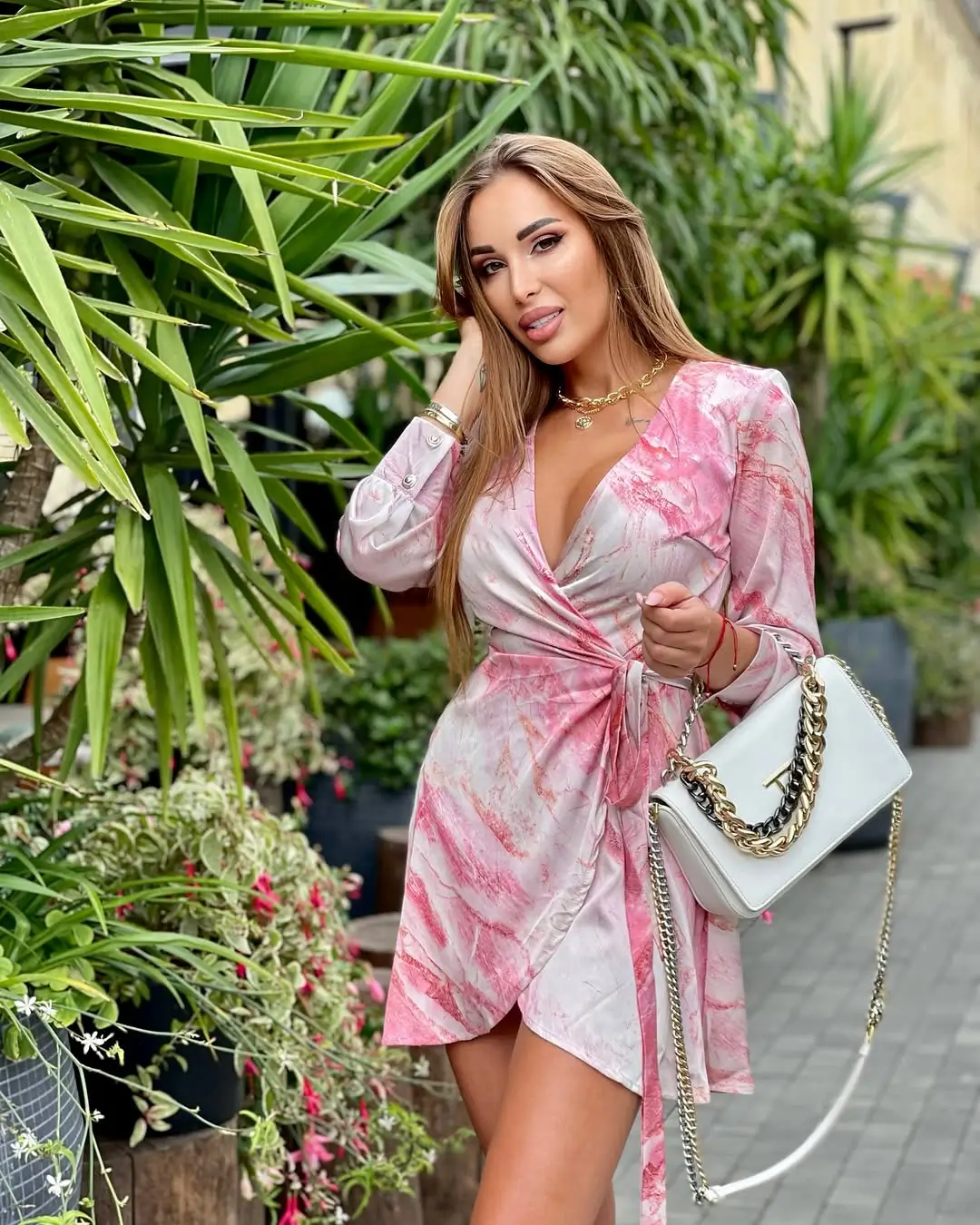 hot summer heat wave outfits 2026 Pink Wrap Mini with Polished Energy