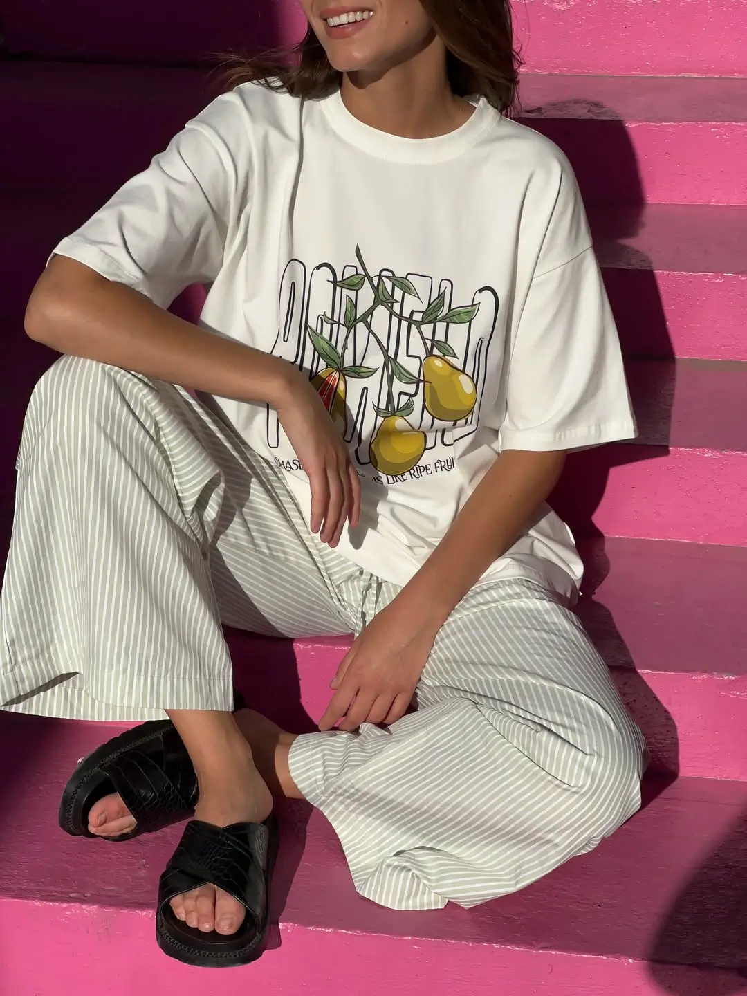 hot summer heat wave outfits 2026 Relaxed Graphic Tee and Striped Ease