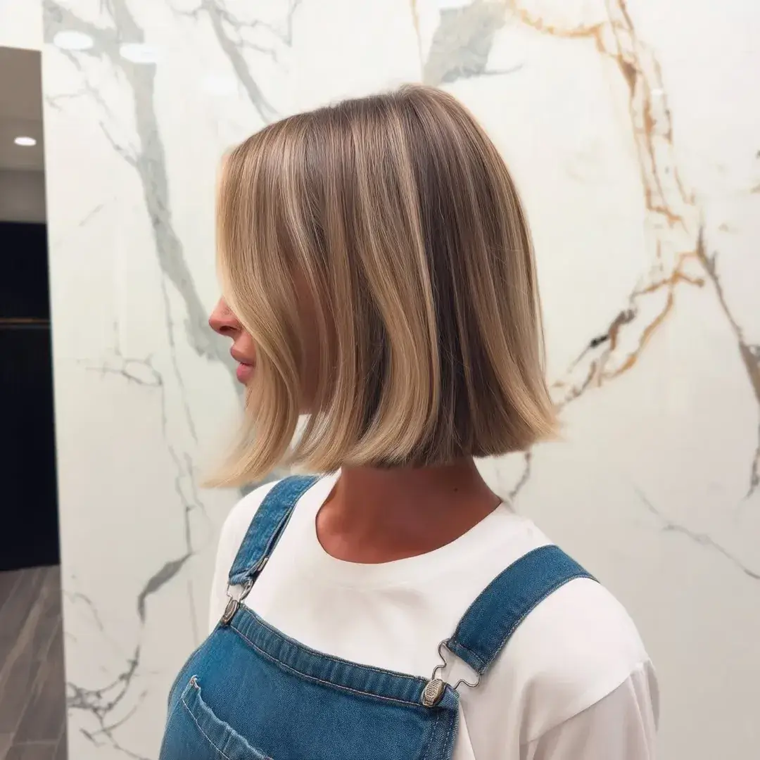 layered summer haircut for round face 2026 Sleek Blunt Bob with Subtle Internal Layers
