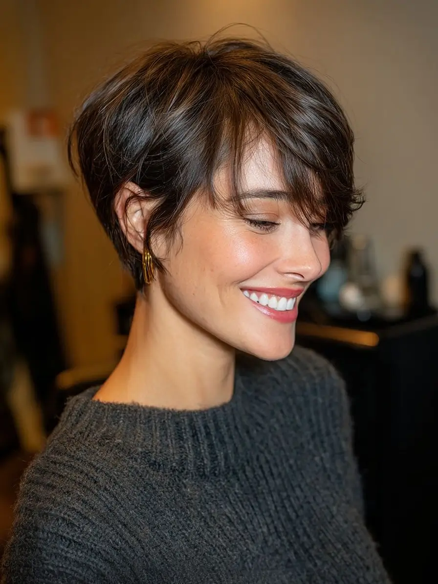 layered summer haircuts for thin fine hair 2026 Airy Layered Crop with Side-Swept Movement