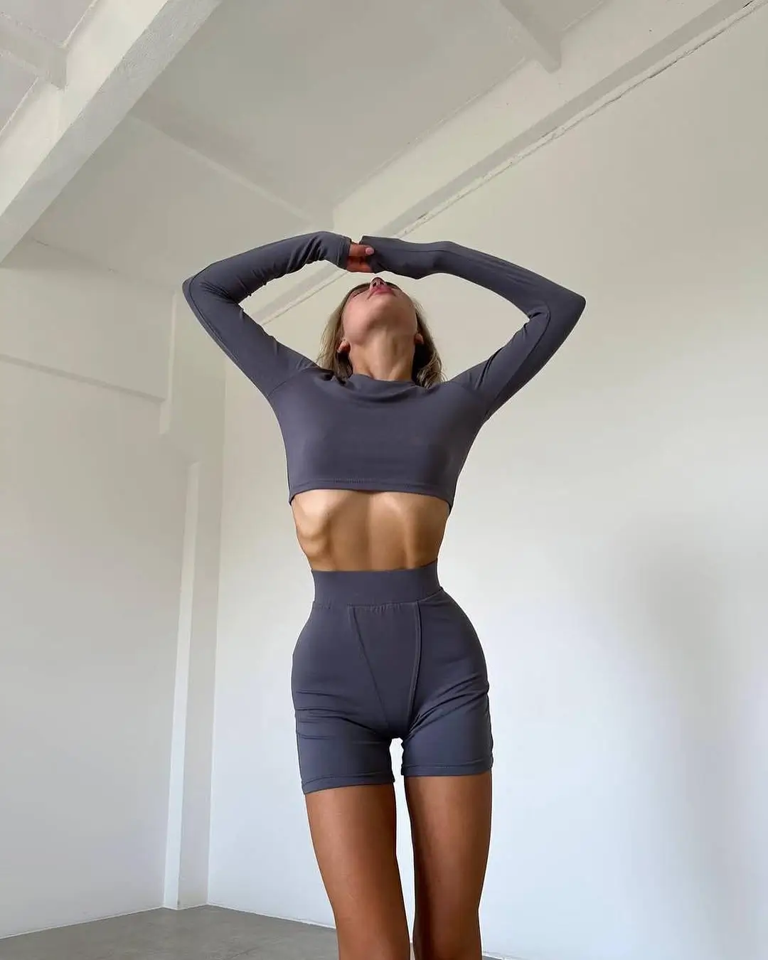 short outfits for women summer 2026 Sculpted Biker Energy in Deep Grey