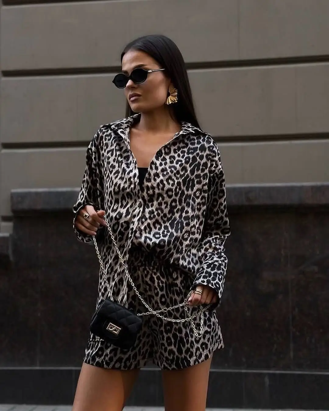 short outfits for women summer 2026 Leopard Shirt Set with Street Confidence