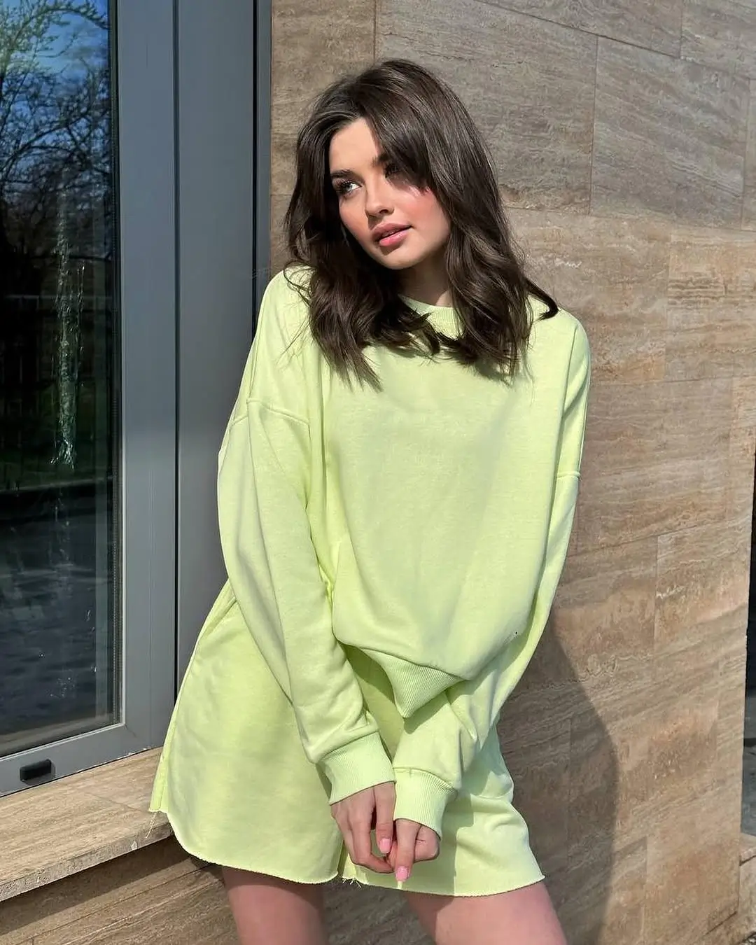 short outfits for women summer 2026 Oversized Lime Set with Playful Volume