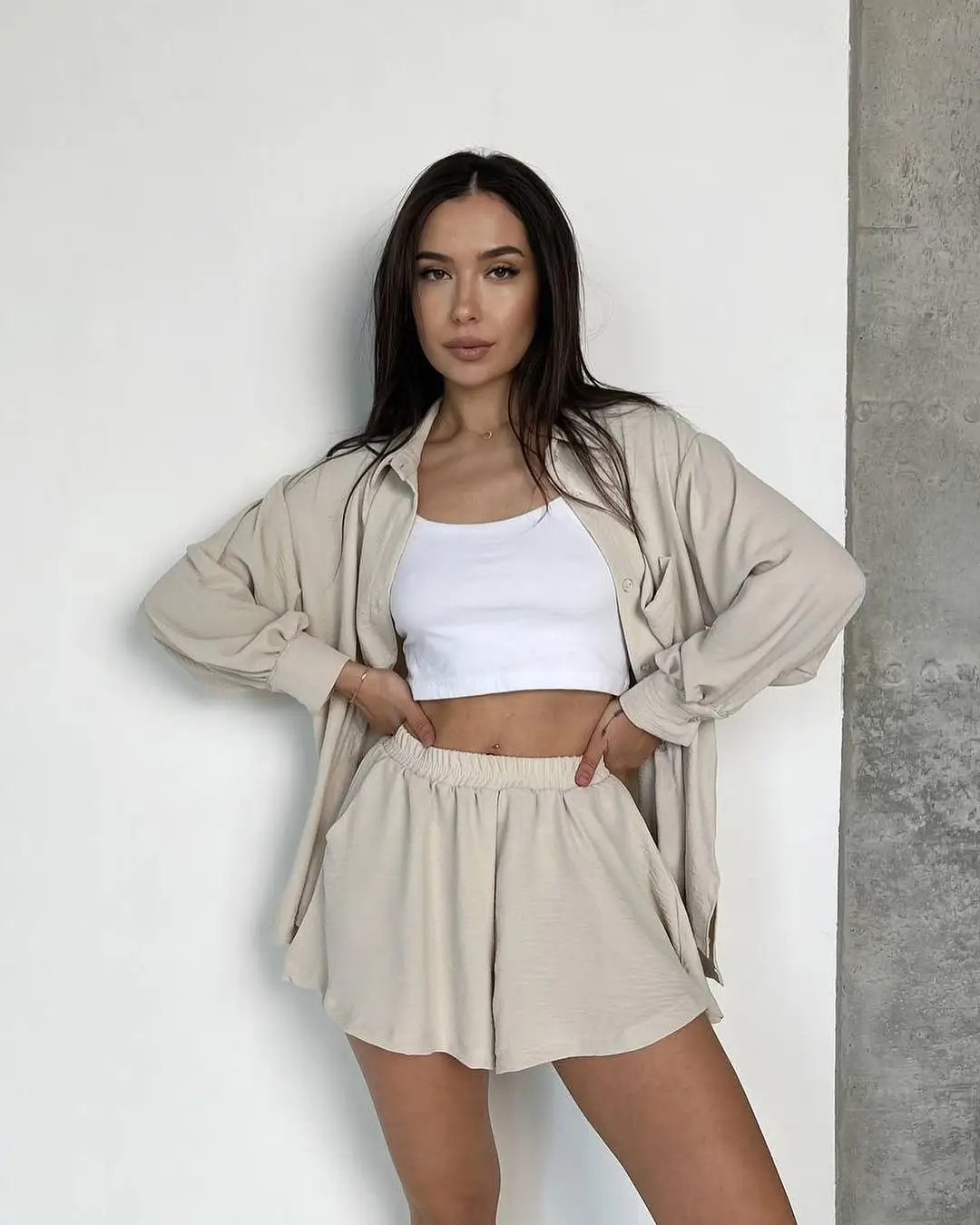 short outfits for women summer 2026 Soft Neutrals and Effortless Lounge Layers