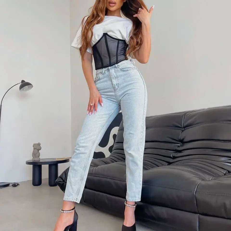 stylish mom outfits summer 2026 Structured Ease - Corset Layers Meet Everyday Denim