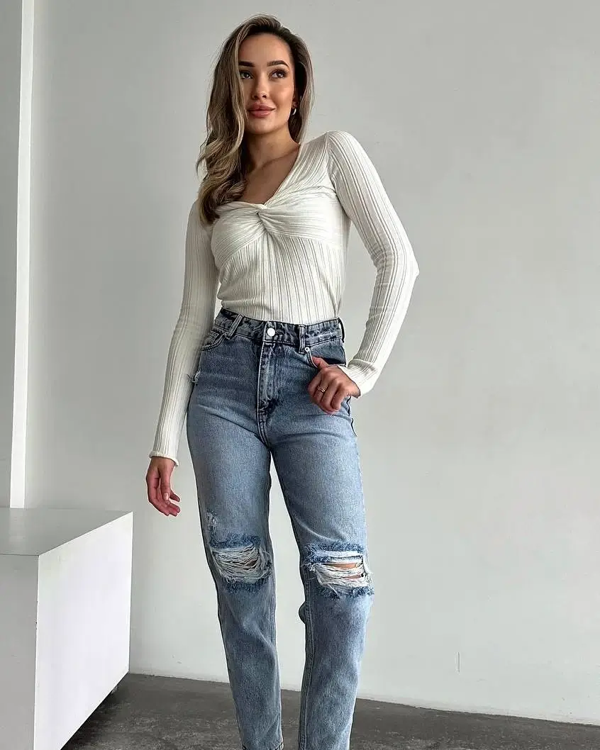 stylish mom outfits summer 2026 Soft Feminine Texture with Distressed Denim