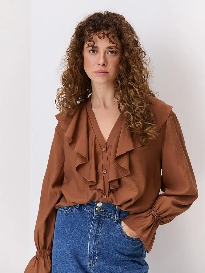 summer blouses for women 2026 Earthy Ruffle Blouse Effortless Texture for Everyday Chic