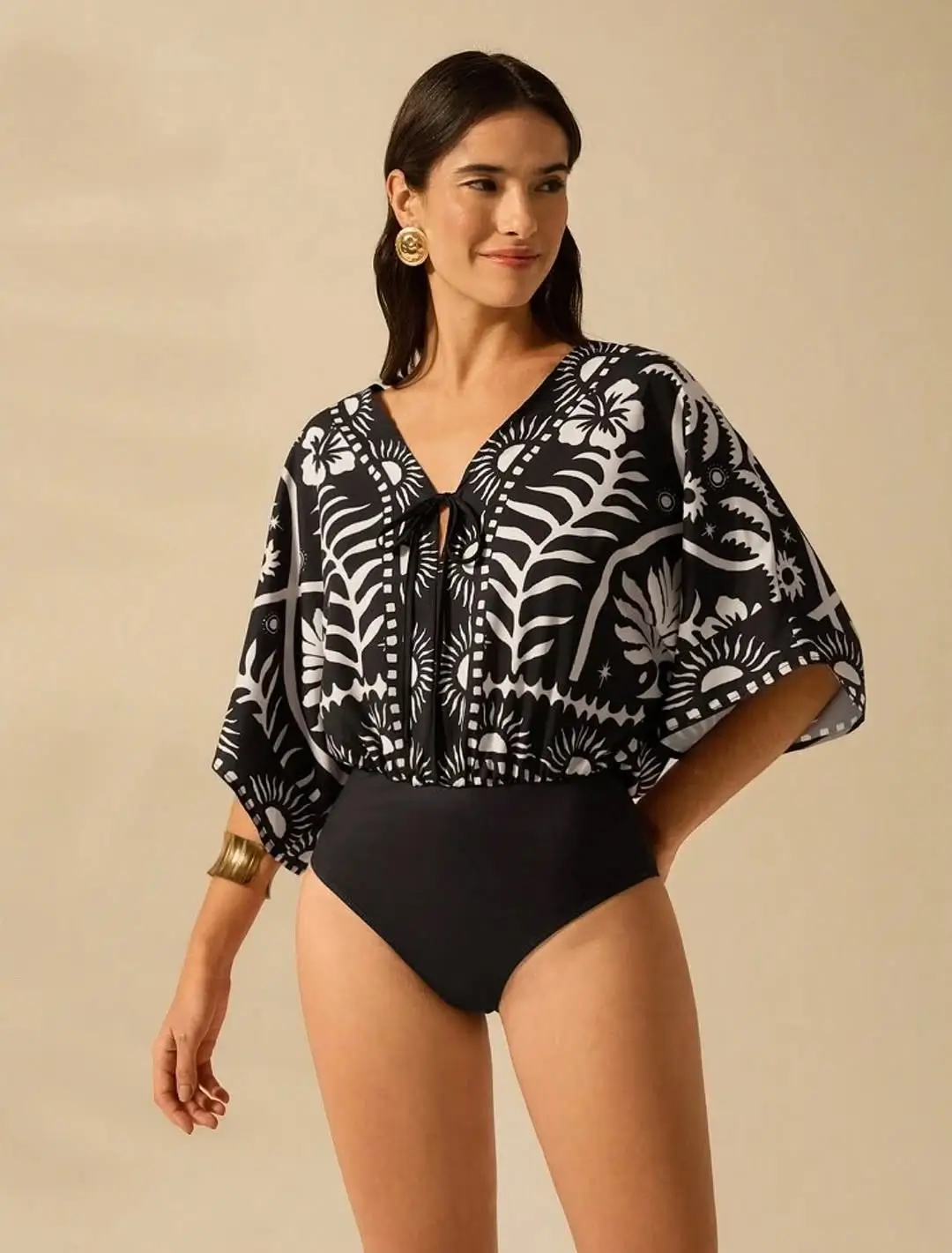 summer bodysuit outfits for women 2026 Relaxed printed bodysuit that blends comfort with statement style
