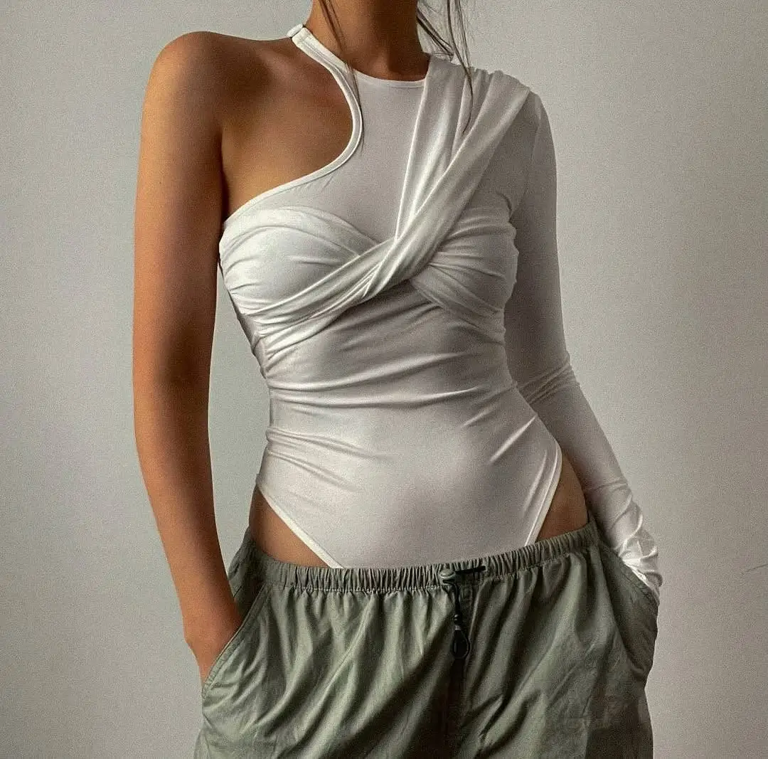 summer bodysuit outfits for women 2026 Soft Sculpted Elegance with Asymmetrical White