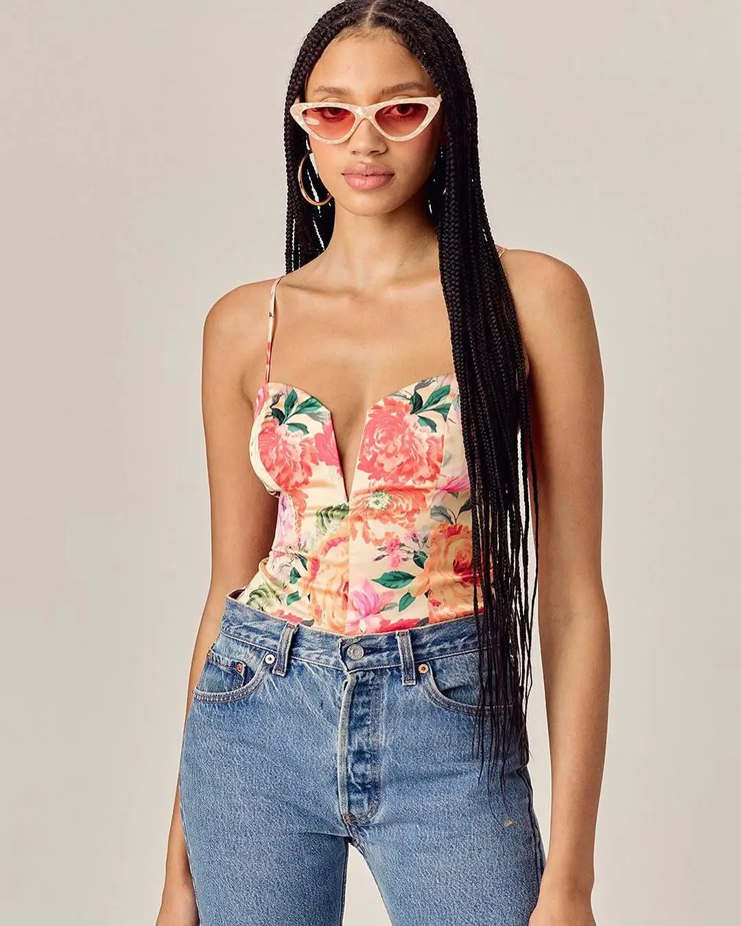 summer bodysuit outfits for women 2026 Flirty Floral Corset Vibes Meet Everyday Denim Ease