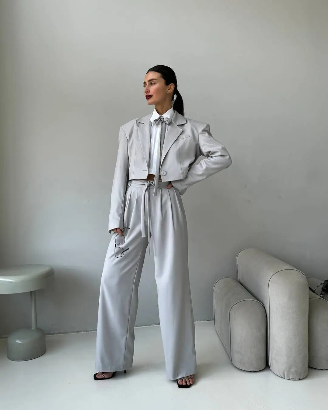 summer business casual outfit for women 2026 Cool Gray Tailoring with Relaxed Precision
