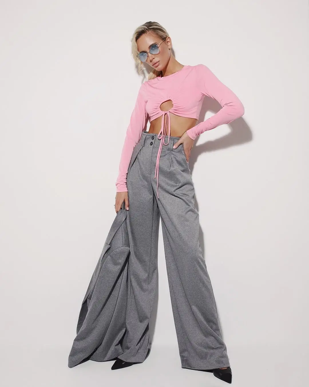 summer crop top outfits for women 2026 Statement Pink with Wide Leg Confidence
