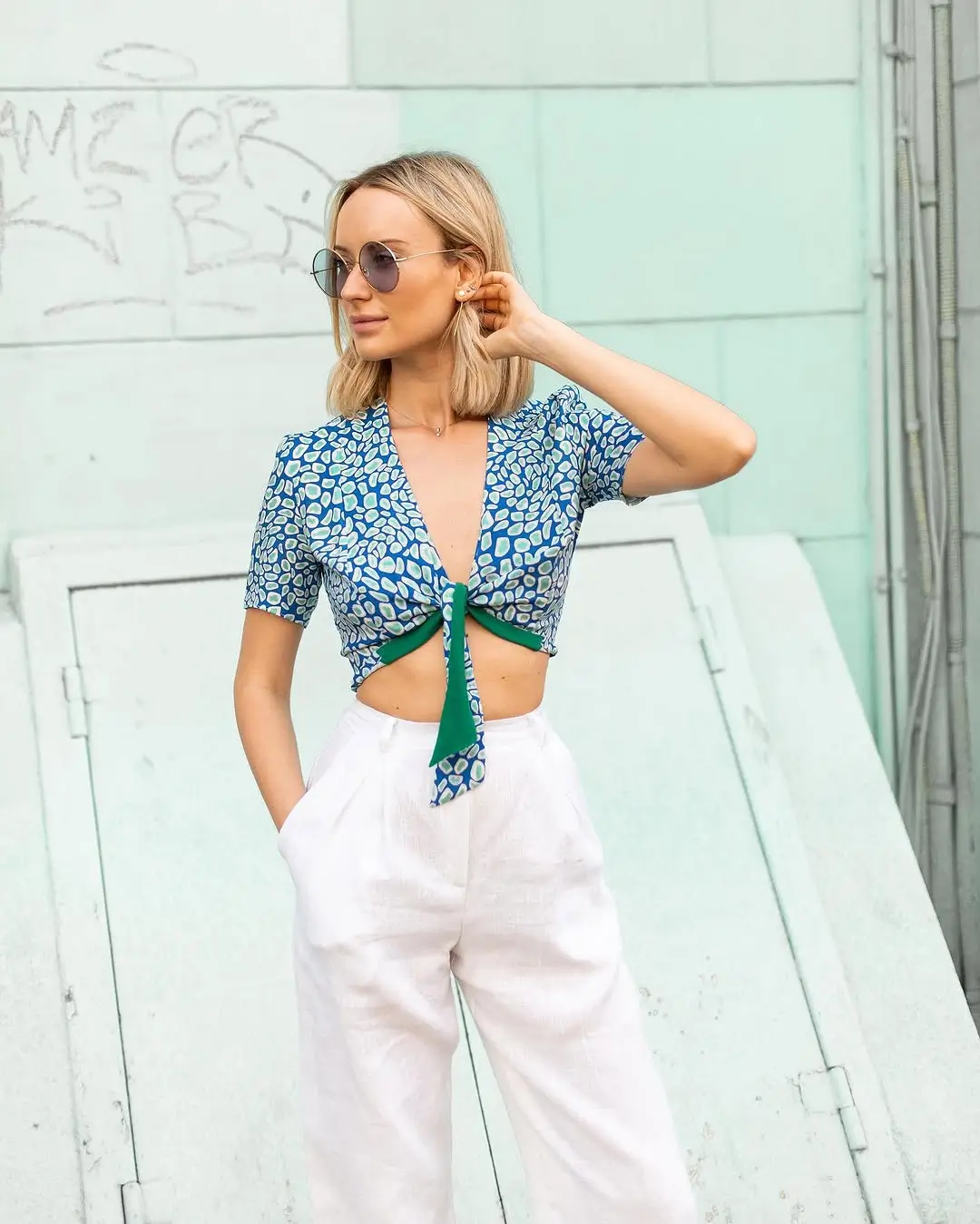 summer crop top outfits for women 2026 Playful Tie Front and Breezy Trousers