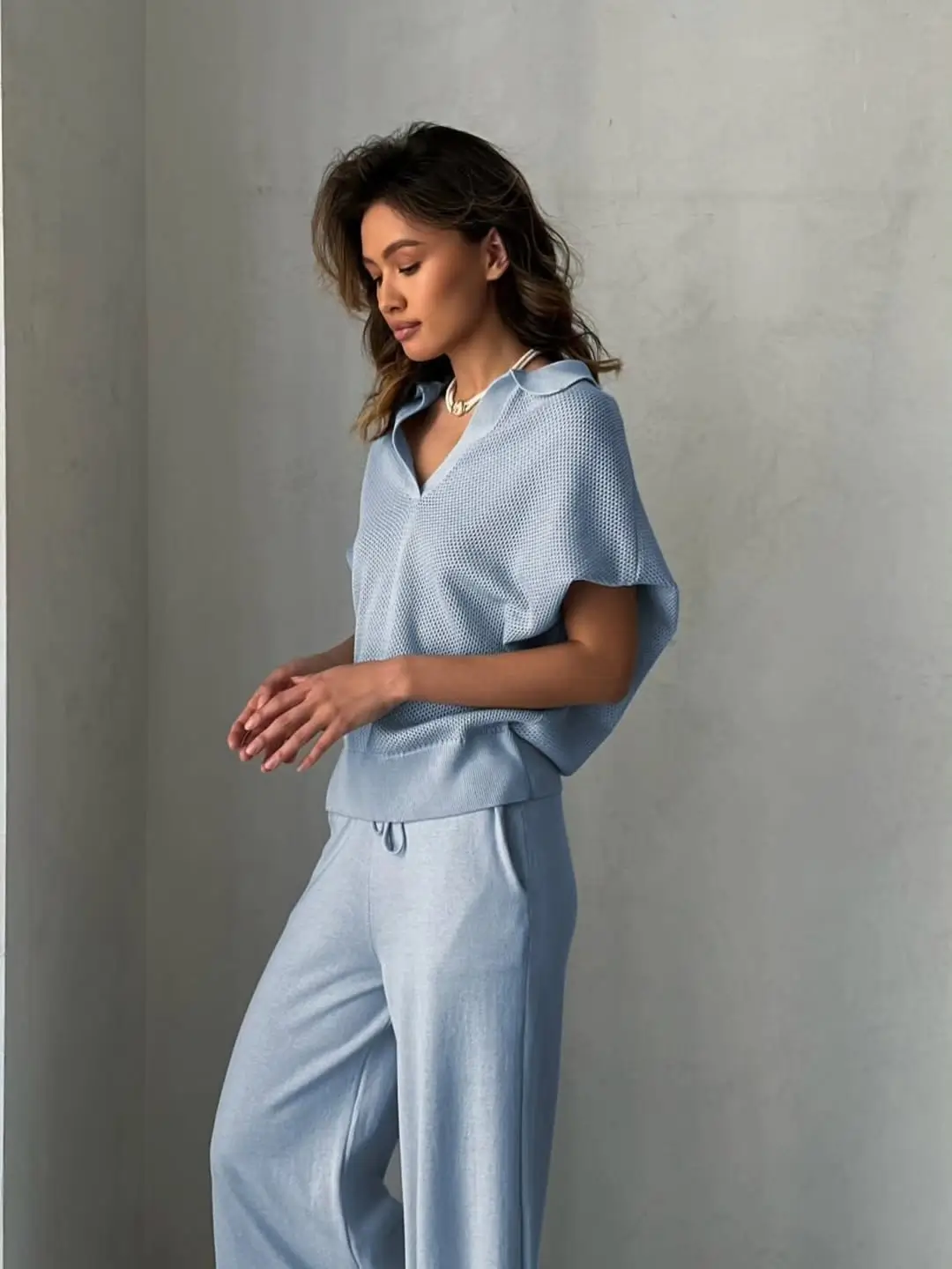 summer outfits for women 2026 Soft Blue Knit Set and Quiet Luxury Comfort