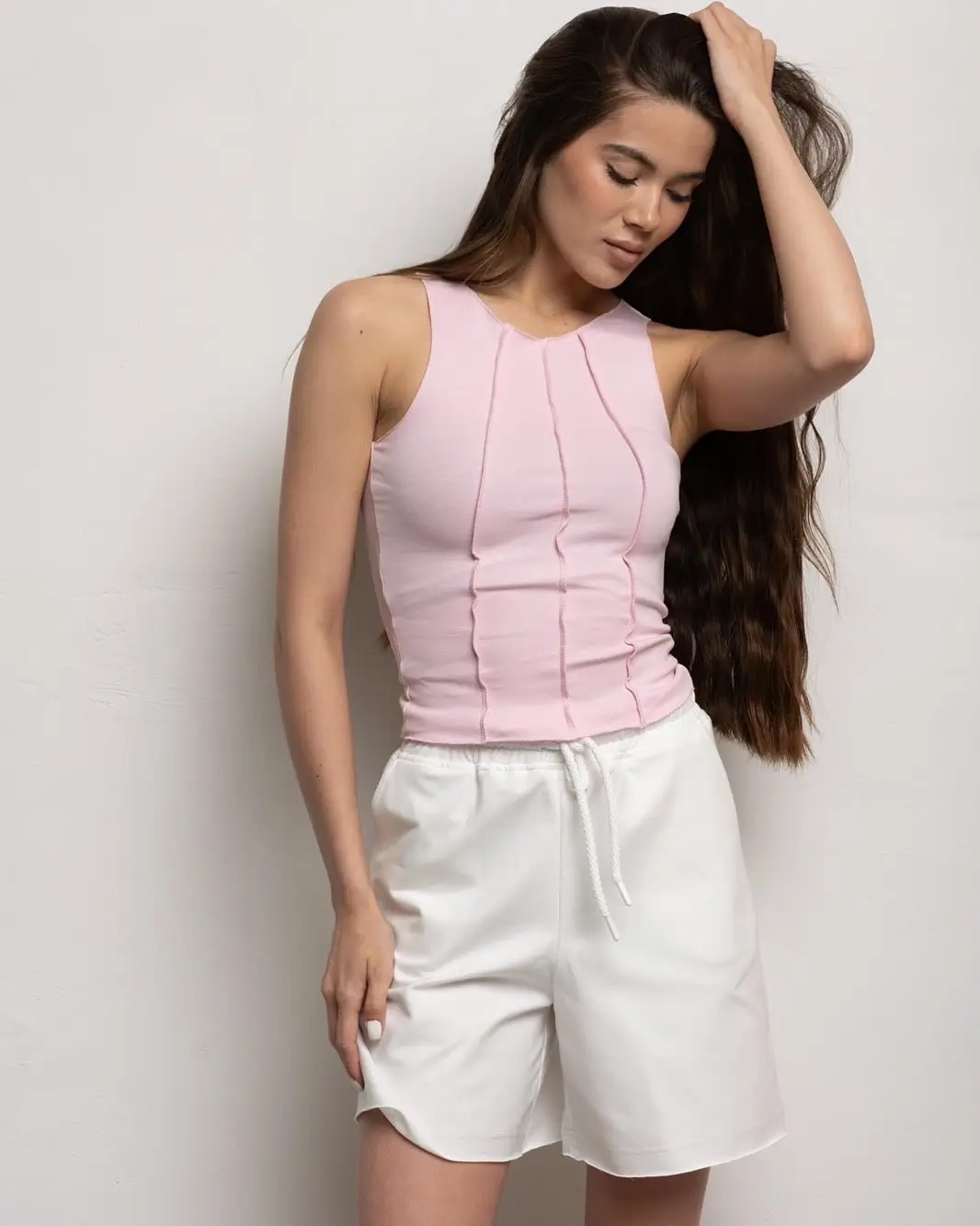 summer outfits for women 2026 Clean White Shorts and Minimal Pink Top Energy