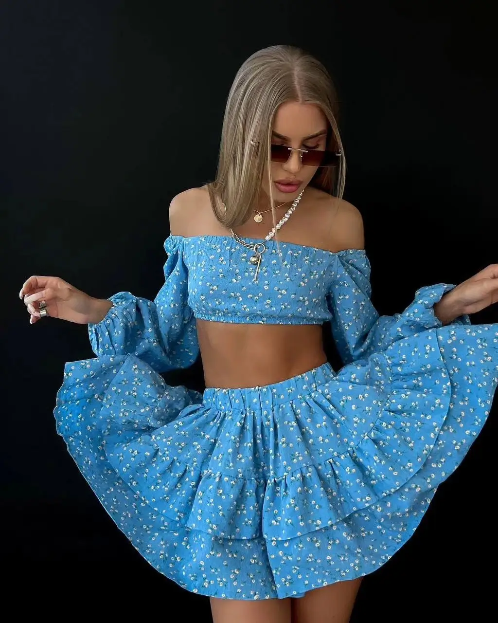 summer outfits for women 2026 Blue Ruffle Set and Playful Feminine Volume