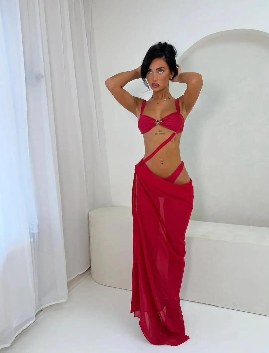 summer pool party outfits for women 2026 Red Sarong Energy After Sunset