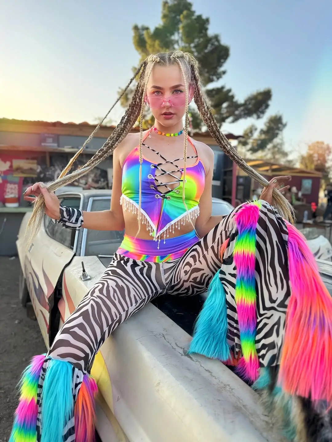 summer rave outfit for women 2026 Rainbow Neon Chaos with Playful Edm Spirit