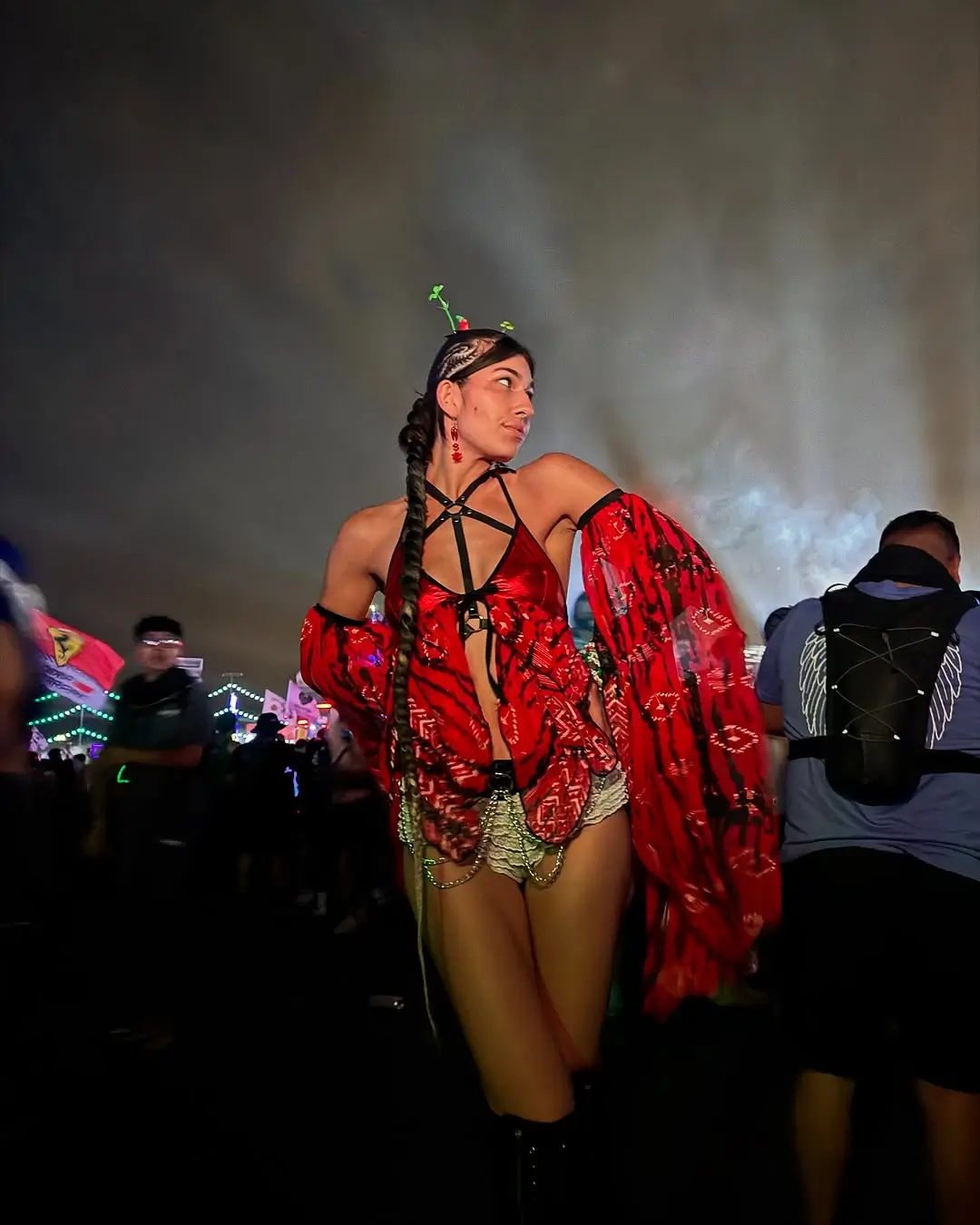 summer rave outfit for women 2026 Red Statement Layers with Movement and Fire