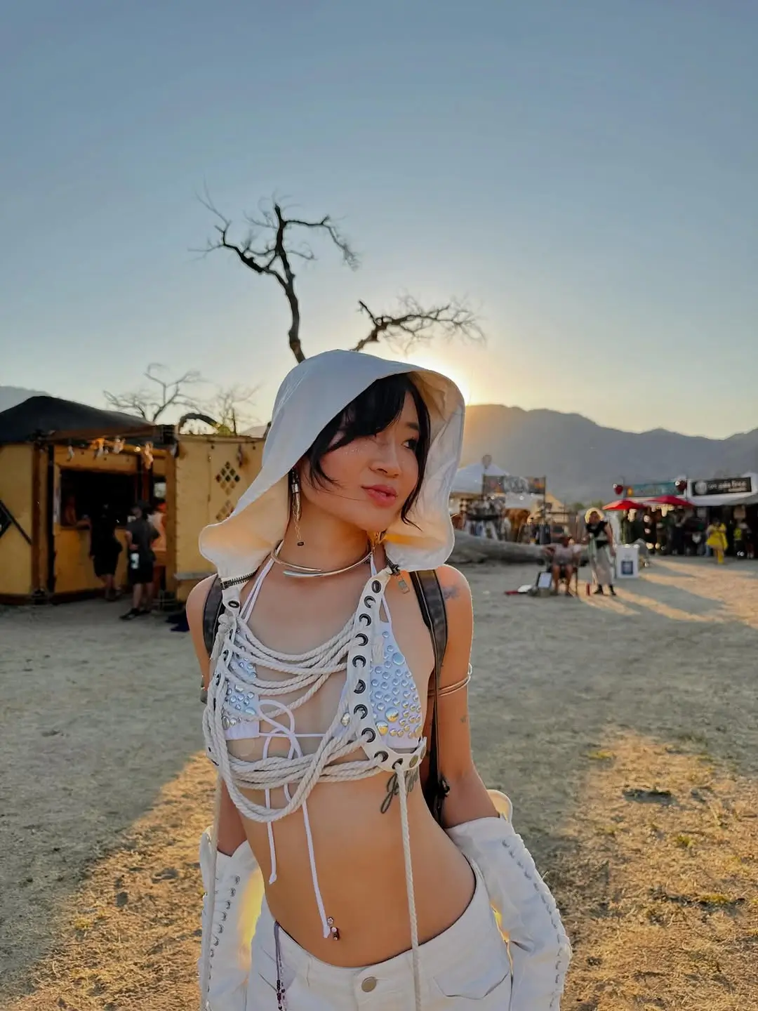 summer rave outfit for women 2026 White Desert Techno with Layered Details