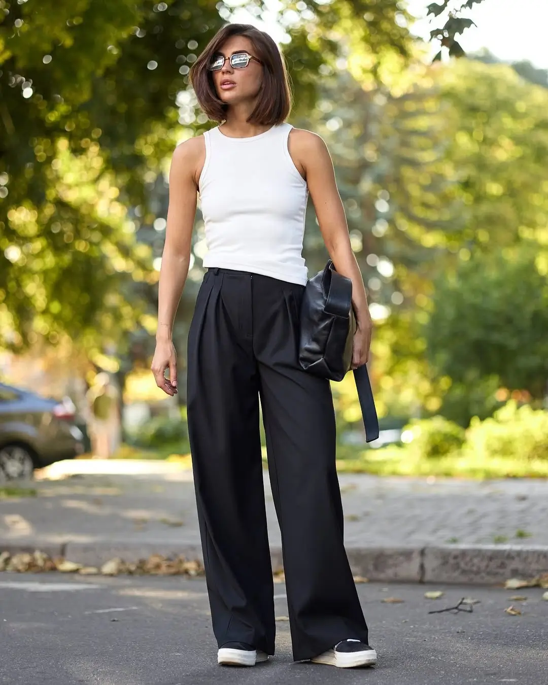 summer sleeveless tops for women 2026 Classic White Tank and Wide Leg Confidence