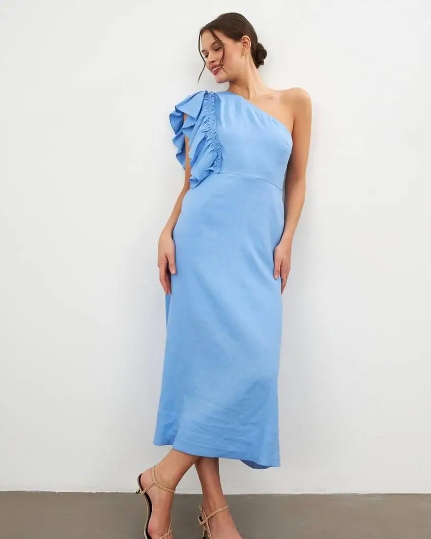 summer sundresses for women 2026 One Shoulder Elegance in Soft Blue