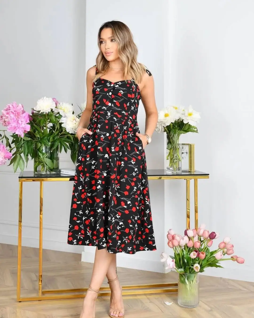 summer sundresses for women 2026 Dark Florals and Effortless Contrast
