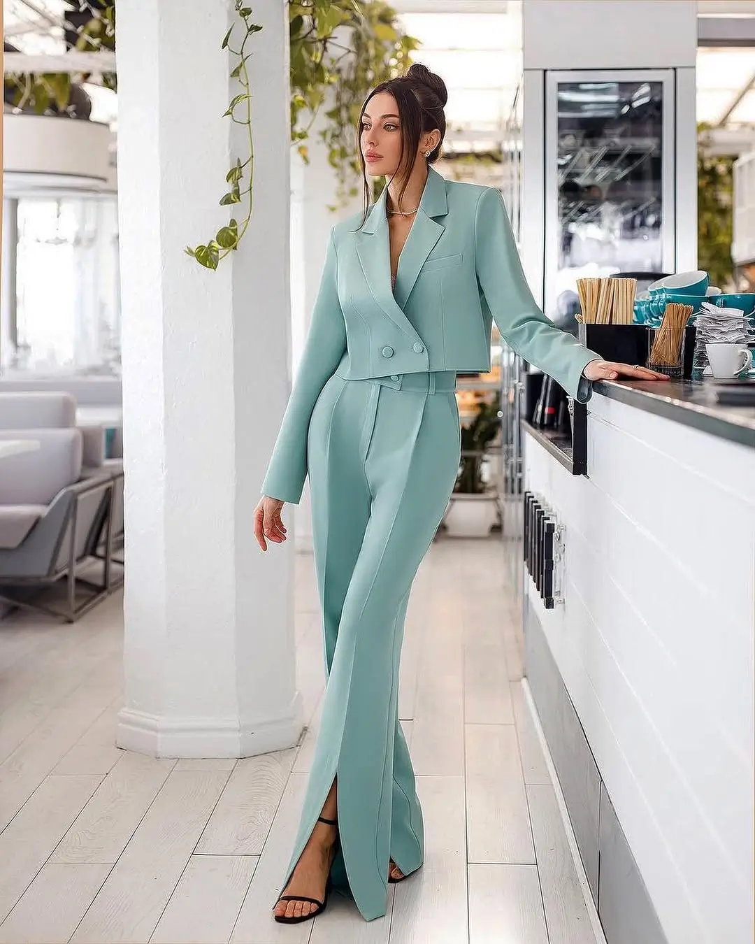 summer work outfits for the office 2026 Soft Mint Suit for Modern Office Energy