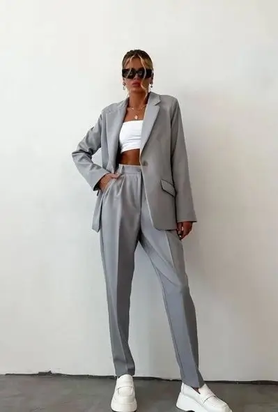 summer work outfits for the office 2026 Effortless Grey Suit with Sporty Undertones