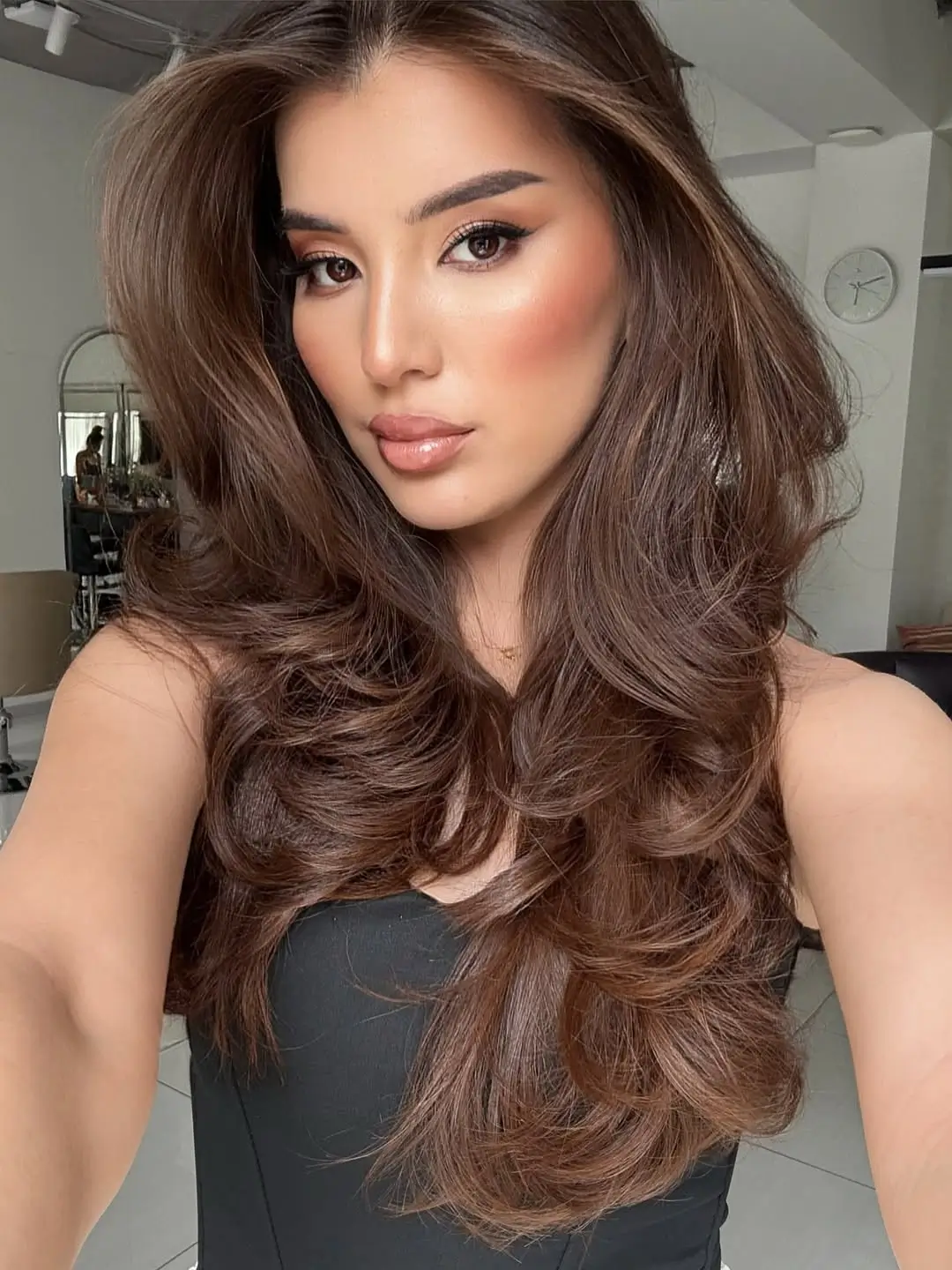 textured summer haircuts for long hair 2026 Rich Brunette Volume with Sculpted Layers