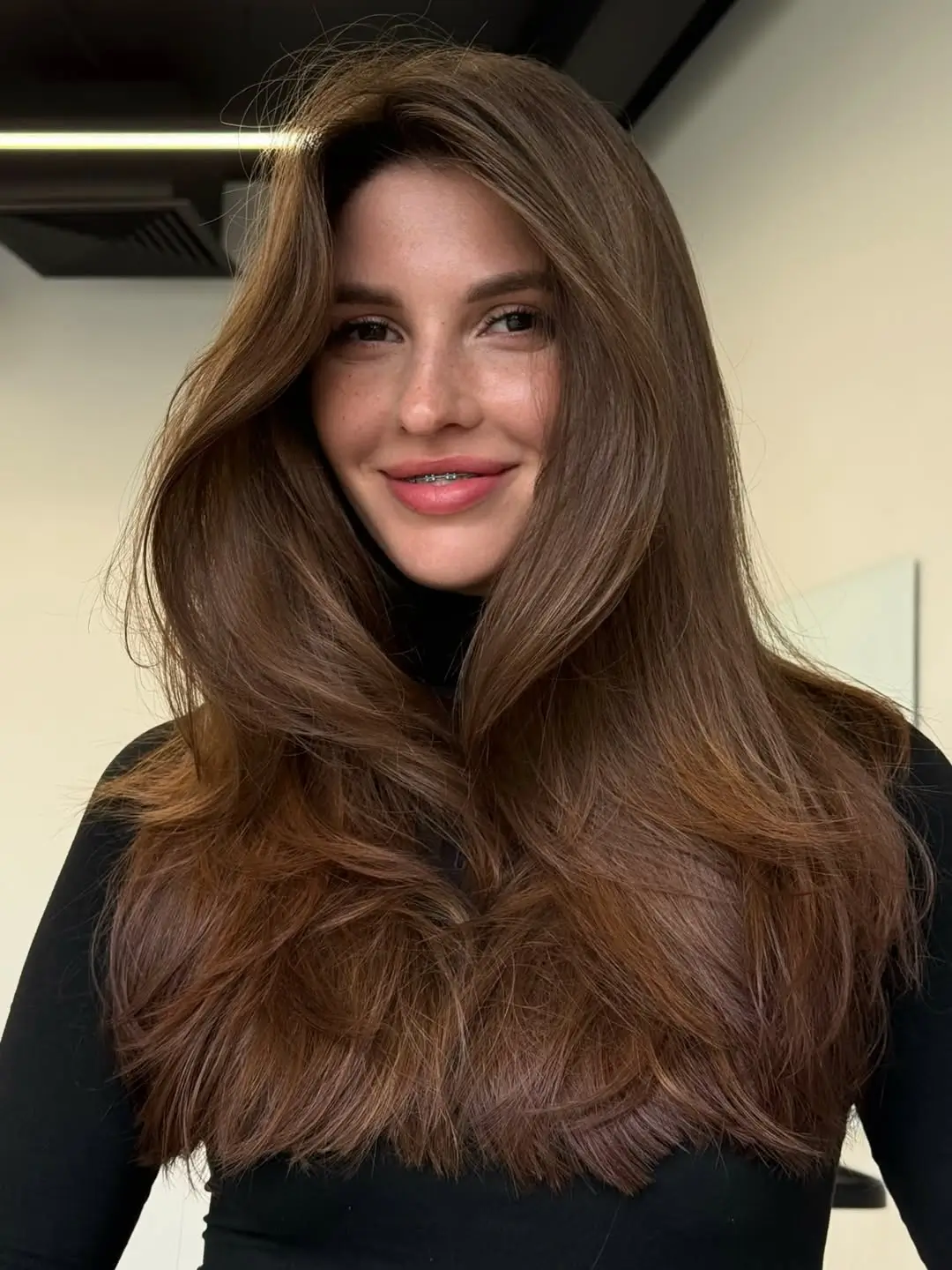 textured summer haircuts for long hair 2026 Glossy Long Layers with Invisible Face Framing