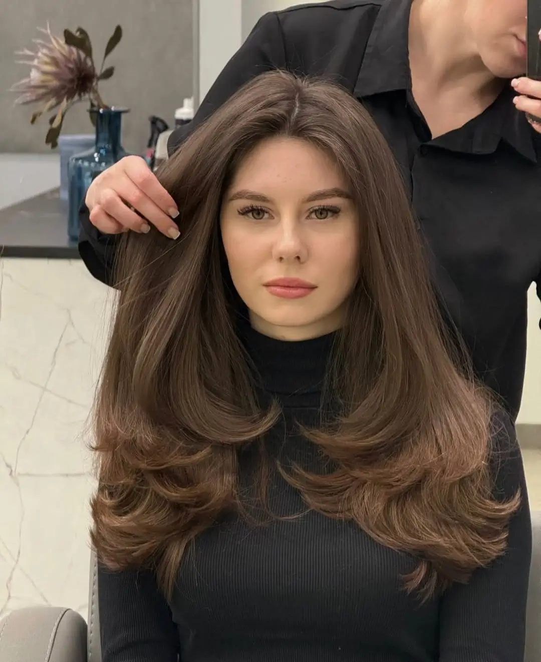 textured summer haircuts for long hair 2026 Full Body Blowout Layers with Defined Front Shape