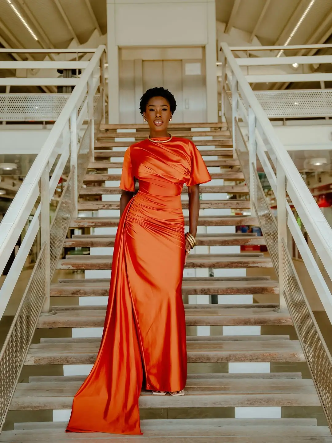 trendy summer outfits for black woman 2026 Liquid Orange Glamour for Elevated Summer Evenings