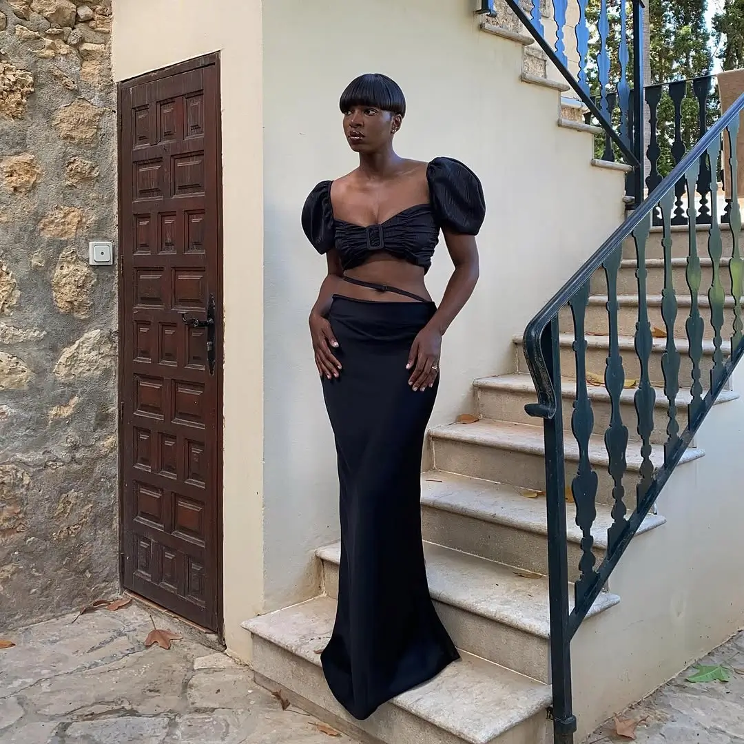 trendy summer outfits for black woman 2026 Minimalist Black Elegance for Night Moments