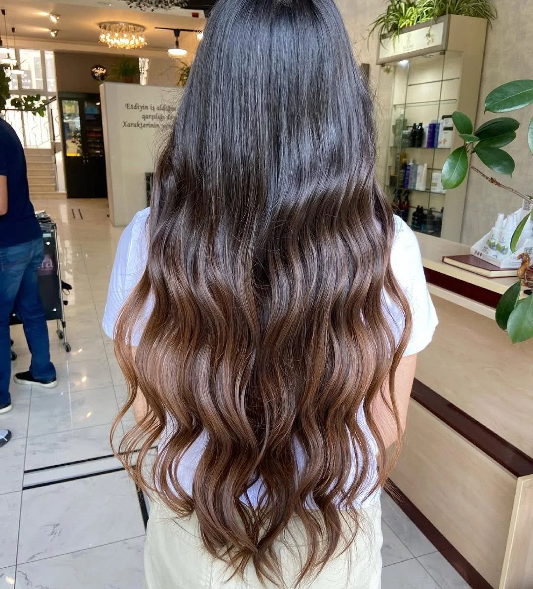 caramel summer ombre hair color 2026 Glossy Chocolate Length with Barely-There Caramel Light