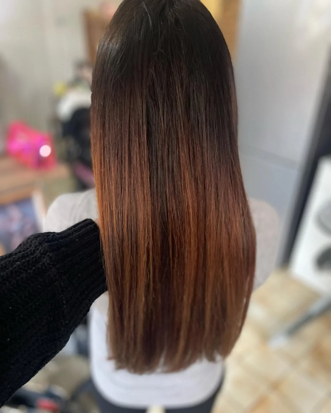caramel summer ombre hair color 2026 Sleek Straight Ombre for a Clean, Polished Finish