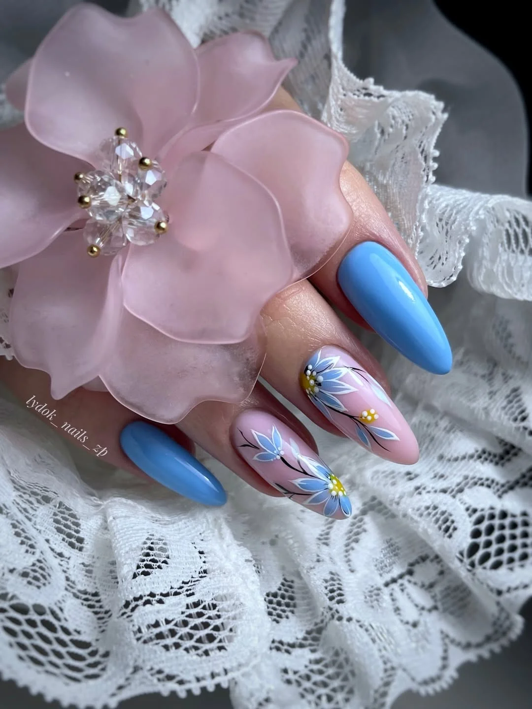 chic light summer nails 2026 Sky Blue Blossoms for a Soft Summer Mood