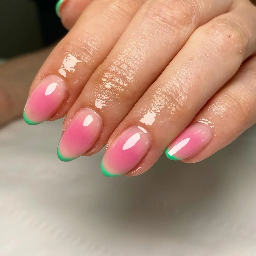 chic summer nails watermelon 2026 Soft Neon Watermelon French Tips