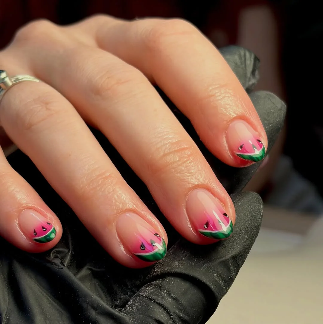 chic summer nails watermelon 2026 Mini Watermelon Accent Tips