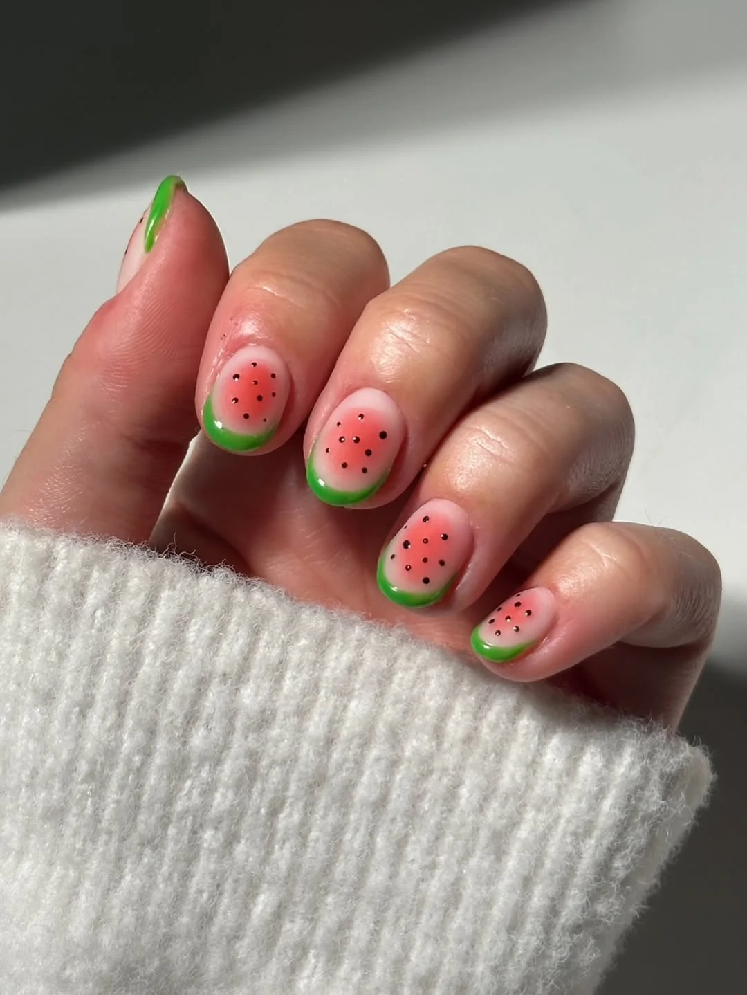 chic summer nails watermelon 2026 Short Watermelon French Nails