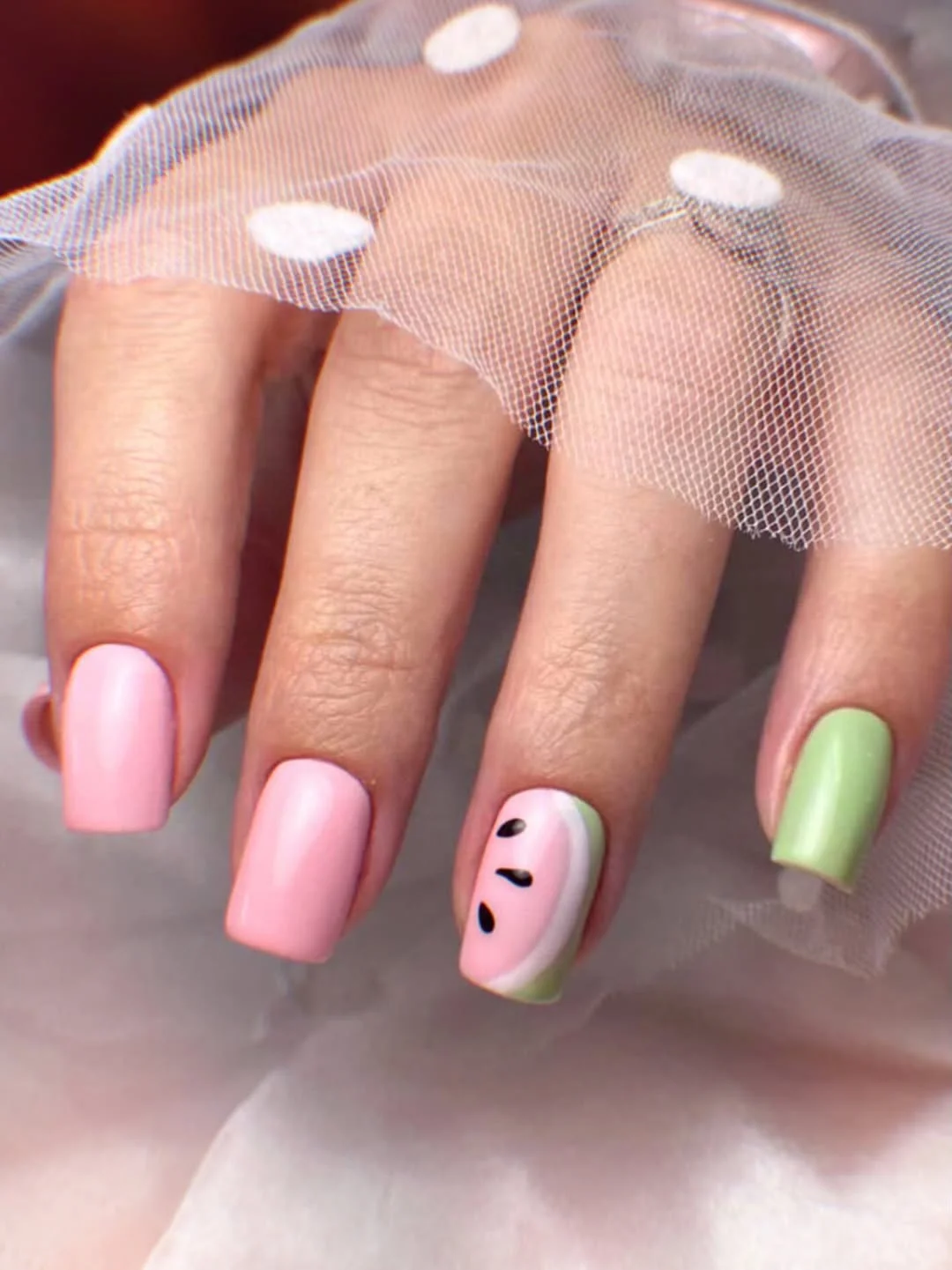 chic summer nails watermelon 2026 Soft Pink Watermelon Nails With Minimal French Details