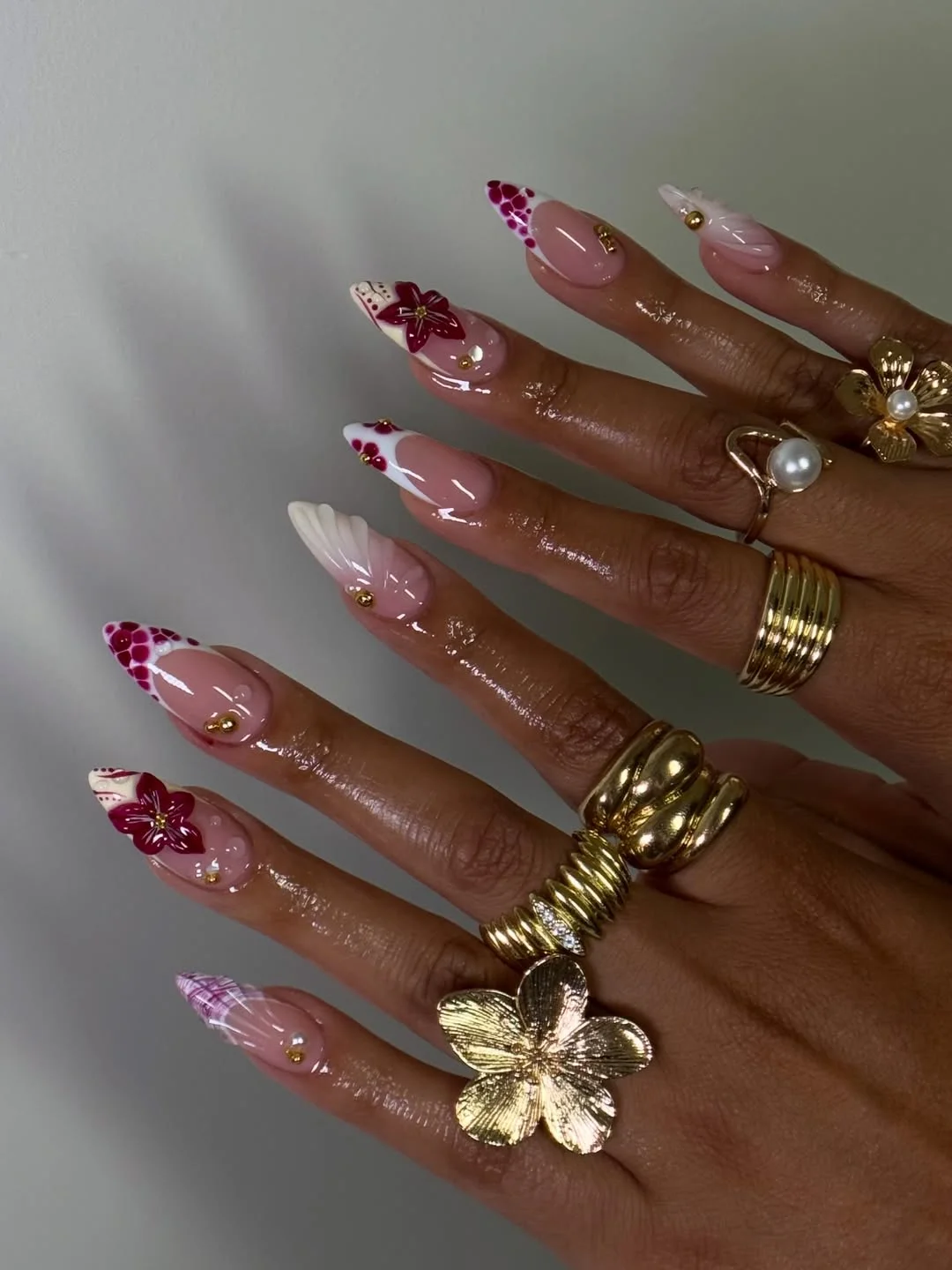 chic summer stiletto nails 2026 Cherry Blossom Glam With Modern French Details