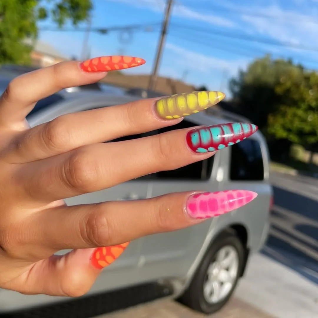 chic summer stiletto nails 2026 Neon Color Pop Stiletto Nails